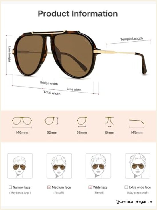 Retro Oversized Aviator Sunglasses Square UV400 Protection Unisex